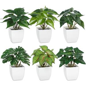 Briful 6PCS Fake Plants Potted Artificial Plants, Mini Faux Plants in White Pots Greenery Dcor for Home Office Table Shelf Bathroom Farmhouse Indoor Decoration (Type#3)