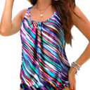 Yonique Womens Blouson Tankini Top No Bottom Loose Fit Swim Top Modest Tank Top (Small, Colorful Stripe)