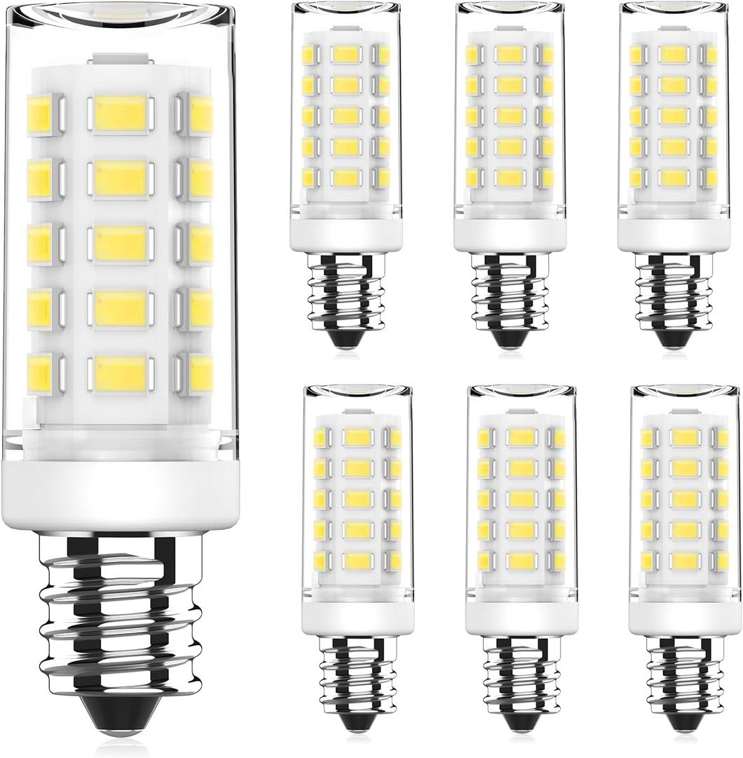 YUIIP Dimmable E12 LED Bulb 4W Equivalent 40W Halogen, 6000K Daylight White AC120V C7 E12 Candelabra Base Light Bulbs for Ceiling Fan Chandelier, 400LM 6 Pack