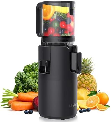 URVIBY Juicer Machines, 5.3" Large Feed Chute Cold Press Juicer with Double Press Technology, 400W Motor, High Juice Yield, Easy to Clean, Masticating Juicer for Whole Vegetables & Fruits, Black