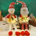 Juegoal 2 Pack Lighted Christmas Santa & Snowman with Dangling Legs, 24" Handmade Plush Figurines with Miniature Xmas Scenes in Belly, Battery Operated Tabletop Dinner Party Ornaments