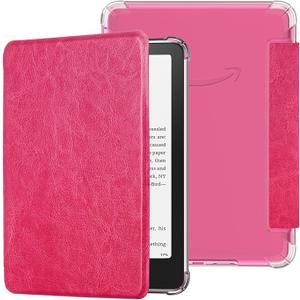 SCSVPN Case for Kindle Paperwhite 12th Generation 2024 and Kindle Colorsoft Signature Edition (7''-Display), All-New PU Leather & Clear Soft Scratch-Proof TPU Back Cover with Auto Wake/Sleep - Rosy
