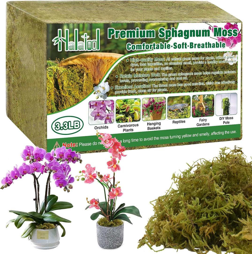 Halatool 3.3LB Green Forest Natural Sphagnum Moss for Plants - Fluffy Orchid Moss for Repotting, Dried Plant Moss for Indoor & Outdoor Potted Plants
