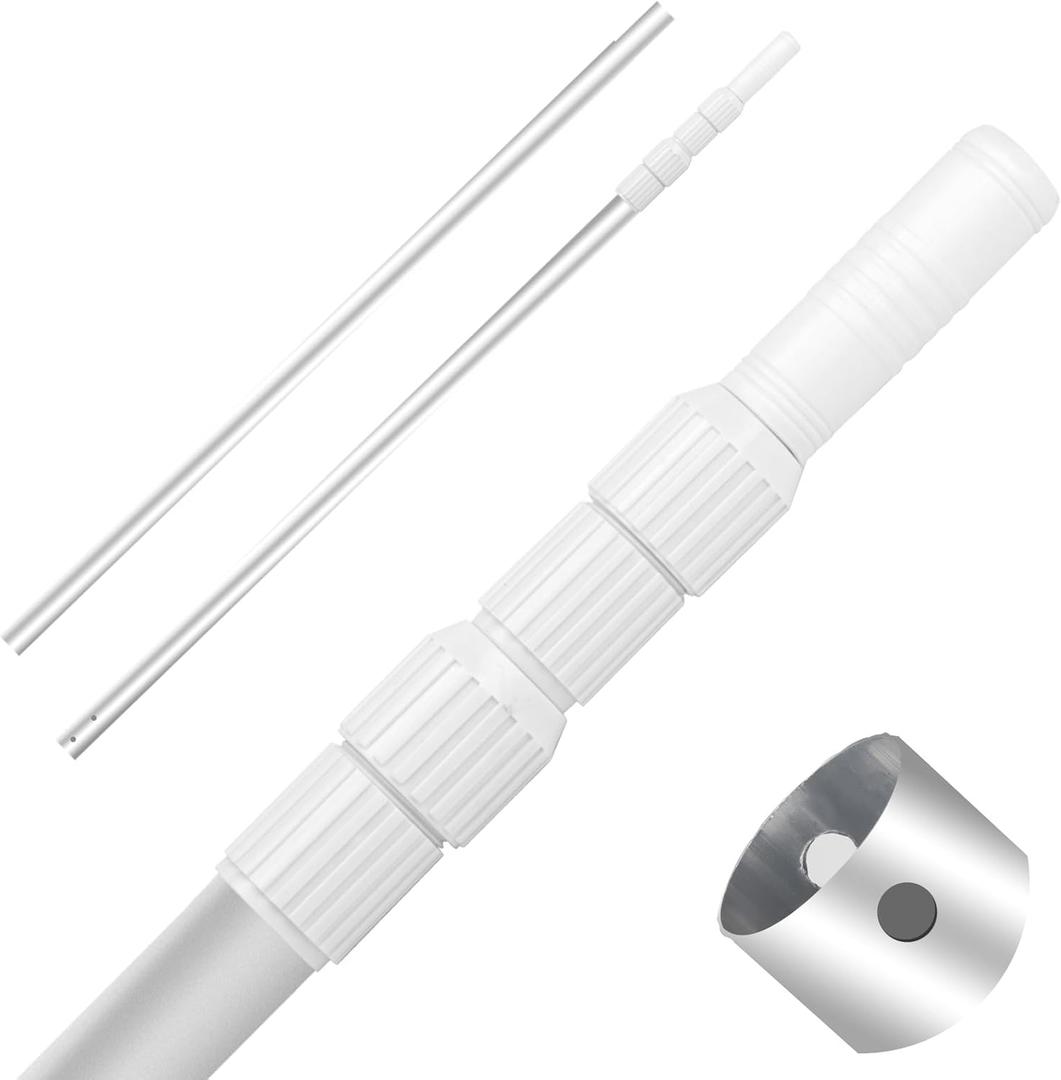 Professional 16 Foot Telescopic Aluminum Swimming Pool Pole - Attach Connect Skimmer Nets, Rakes, Brushes, Vacuum Heads Cleaning