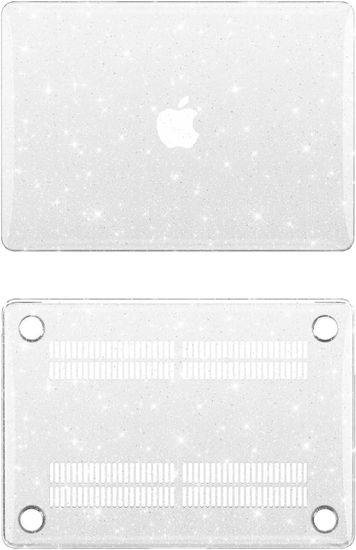 KEROM Clear Glitter Case for MacBook Pro 14 inch 2024-2021 M4 M3 M2 M1 Pro/Max Chip A3112 A3185 A3401 A2918 A2992 A2779 A2442, Shiny Bling Sparkle Plastic Hard Shell & Keyboard Cover for Mac Pro 14'' (01 Clear Glitter)