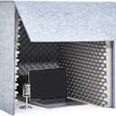 Pushglossy 28 x 28 x 28 Inch Desktop Soundproof Cover Portable Vocal Recording Booth Vocal Absorbing Shield Microphone Isolation Booth Cube for Sound Clearer Home Music Studio Podcasts Recording, Grey