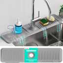 24 Inch Longer Faucet Mat for Kitchen Sink [5 Slope Fast Self-draining]Bathroom Kitchen Sink Splash Guard Silicone Sinks Faucet Mat Splash Guard for Kitchens Sinks Area Tidy Splashes Draining Mats (Gray)