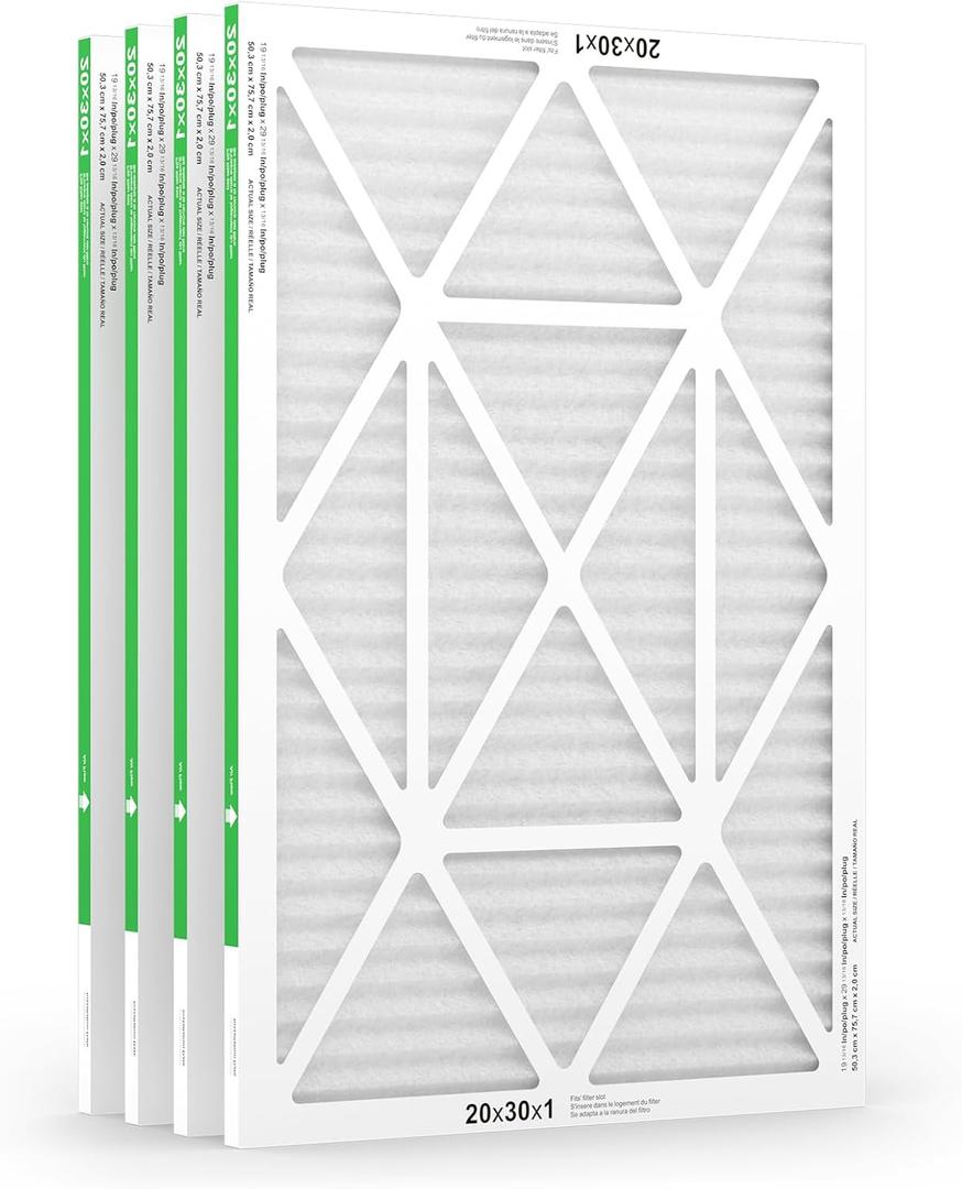 20x30x1 Air Filter 4 Pack, MERV 8 Pleated Dust Defense Air Filters Replacement Air Conditioner HVAC AC Furnace Filter, Durable and Lightweight