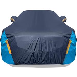Car Cover Waterproof All Weather for Automobiles, 6 Layers Outdoor Full Exterior Cover Rain Sun UV Snowproof Protection with Zipper Cotton, Mirror Pocket for Sedan (190-195 inch) (Blue)