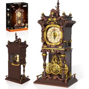 Vintage Swing Clock Building Blocks Set, Real Working Moving Pendulum & Rotating Dial, Mechanical Building Blocks Toys, Gift for Adults Teens Girls Boys 12+, Retro Steampunk Home Decor