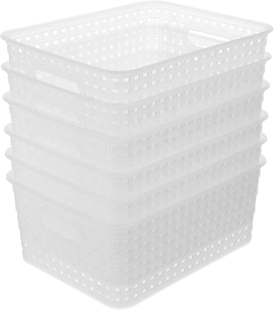 Clear Plastic Woven Storage Basket, 6-Pack Weave Basket Organizer for Kitchen Offices Bathrooms