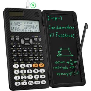 Rechargeable ROATEE 991ES MAX Scientific Calculators, CalcNote Multiview 4-Line Display with LCD Writing Tablet Notepad, Foldable Portable for Business High School College Students and Teacher (Black)