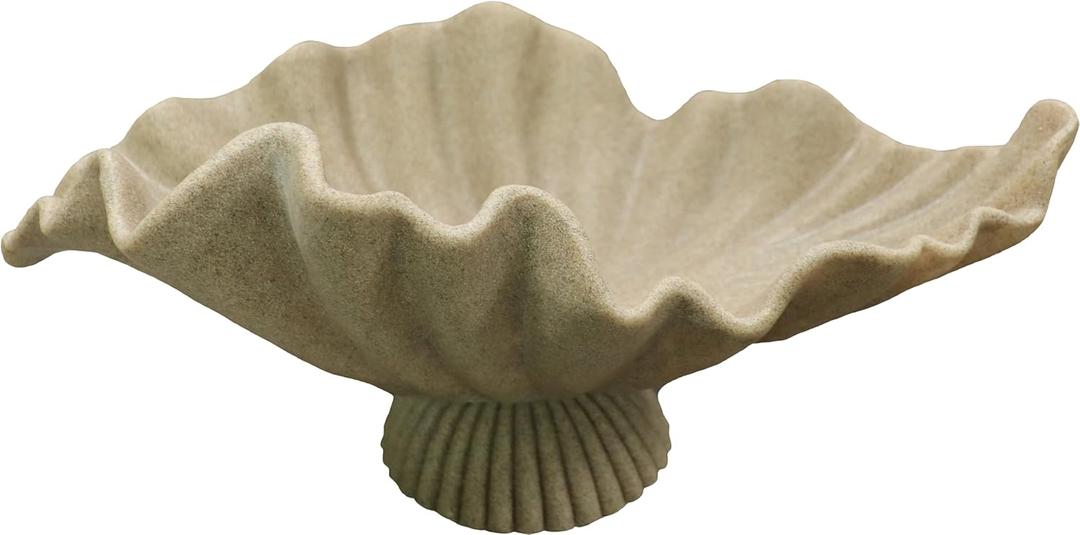 16" Large Decorative Bowl decor, Modern Home Decor,Stylish Key Bowl for Entry Table,Scalloped Decorative Bowls (Beige-With Base, 16.14inch)