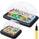 Leitee 4 Pcs Inflatable Ice Tray Serving Bar Buffet Set 2 Pcs Food Umbrella Mesh Covers Tent 2 Pcs Cold Food Cooler Buffet Server for Outdoor Salad Beverage Picnic Pool Party Supplies(Black)