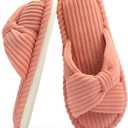 Chantomoo Slippers for Women Memory Foam House Womens Slipper Slides Home Bedroom Bathroom Spa Open Toe Corduroy Bow Slippers Cozy Comfortable (9-10, Brick Red)