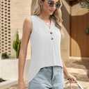 Women Summer Tops Sleeveless V Neck T Shirts Button Down Shirts Dressy Casual Clothes Fashion Trendy Blouses (Small)