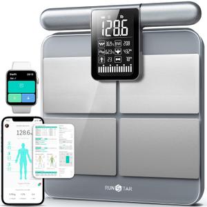 RunStar 8-Electrode Scale for Body Weight, Accurate Body Composition Scale with BMI Body Fat Muscle Mass 28 Metrics, Rechargeable Body Analyzer with Large Screen Handle, 400lb, Silver