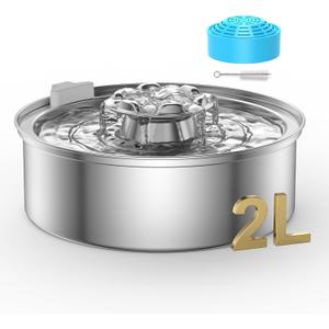OYES Cat Water Fountain,Stainless Steel 2.0L/67oz Automatic Circulating Pet Water Fountain,Ultra-Quiet Pump with LED Light,Dishwasher Safe,Cat Fountain Suitable for Cat and Puppy (2L Cat Fountain)