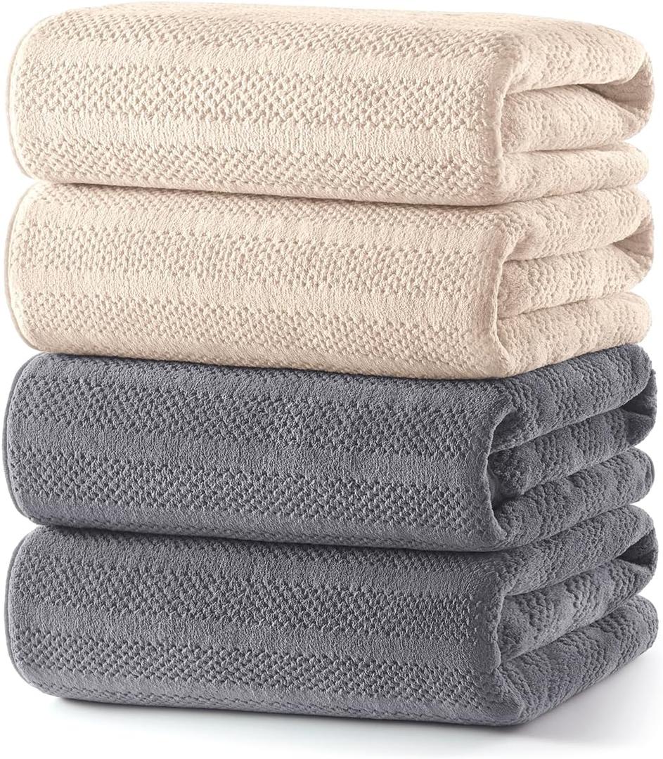 ecolook Microfiber Bath Towels Set of 2, 31 x 63 Inch Extra Large Bath Towel Set, Super Soft & Highly Absorbent, Quick Dry Lightweight Towels for Bathroom, Gym, Spa, Pool & Travel, Camel & Gray, 2 Pack Bath Towel