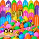 [6 Golden Eggs] 300 PCS 2.4" Fillable Plastic Easter Eggs Empty Easter Eggs Colorful Plastic Eggs Bulks for Kids Teens Boys Girls Easter Basket Stuffers Hunt Easter Party Favor