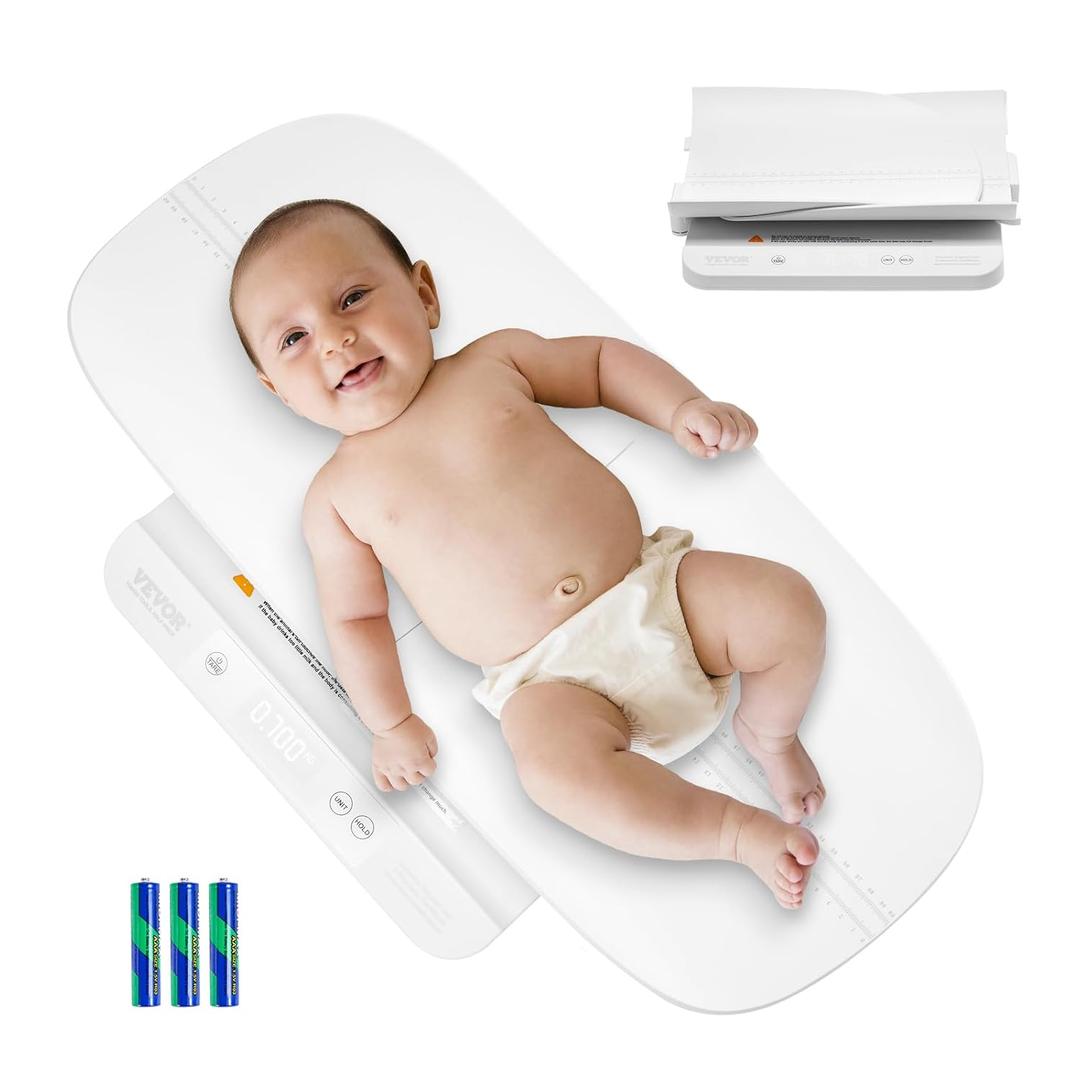 VEVOR Baby Scale, 2-in-1 Infant Weight Scale with Detachable Tray, Digital Baby Scale for Weighing with Hold & Tare Function, 5 Units for Babies, Toddler, Pet, 66LBS Capacity (3 x Battery Included)