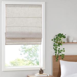 Madison Park Kyler Cordless Roman Shades - Single Panel, Lightweight Linen Blend Fabric, Natural Design, Easy Installation, Light Filtering Window Blind, Bedroom, Living Room Decor 29"W x 64"H Natural