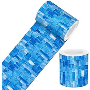 IVN Wallpaper Border Peel and Stick Decorative Wall Trim Self Adhesive Blue Tile Accent Strip for Bathroom Laundry Room Pool Area Mirror Frame Shelf Wall Edge 4x196 Inch Ocean Design