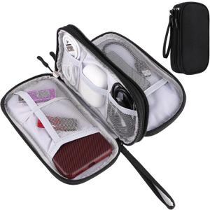 Universal Cable Organizer - Electronics Accessories Bag for Charger, Phone, Memory Card - Travel Gadget Bag - Black (Double Layer - Black)