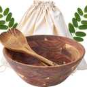Wooden Salad Bowls with Serving Utensils, Large 12.5" Acacia Wooden Bowls for Food, Perfect as Fruit Bowl, Serving Bowls, Mixing Bowls, Handmade, Durable and Stylish Natural Wood Dinning Accessory