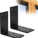 2-Pack Heavy Duty L Brackets 6x6x3 Inch , Extra Thick 5MM Solid Steel Right Angle Bracket for Wood Shelf, Furniture, DIY Craft, Fireplace Mantel, Post to Beam Connector, Black, Max Load 200lBS