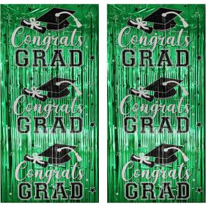 3 x Gradution Party Suppiles Backdrop Decoration 2026, Claas of 2026 Streamer Tinsel Foil Fringe Curtains, Photo Booth Prop Backdrop, Green Grad Photo Backgrounds