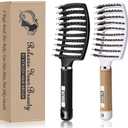 Detangling Brush Boar Bristles Set KTKUDY Hair Brush Curved and Vented Detangler Brush for Women Men Kids Wet and Dry Hair (Black&White)