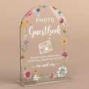 Acrylic Wedding Sign Photo Guestbook Signs for Ceremony Modern Calligraphy Arch Acrylic Table Top Signs for Wedding Reception and Event Party Table Decor (Wildflowers)