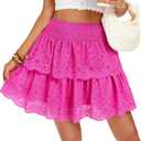 Kate Kasin Pleated Mini Skirt for Women High Waist Flowy Ruffle Layered Flared Y2K Teen Spring Summer Short A Line Skirts (Medium, Pink)