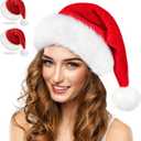 RJVW Christmas Santa Hat for Adults, Thicken Soft Velvet Comfort Classic Santa Claus Hat for New Year Party Headwear Holiday (2 Packs)