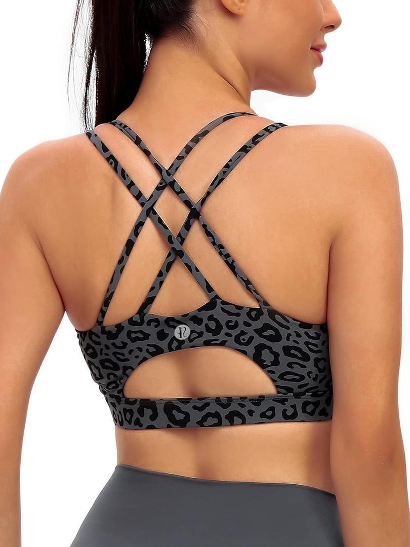 RUNNING GIRL Sports Bras for Women,Padded Sports Bra Tank Top Sexy Crisscross Back High Impact Longline Workout Yoga Bra (Gray, XXXL)
