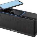 Emerson ER-BTW100 Portable Bluetooth Speaker with 20 Watt Stereo, QI Wireless Charging, Hands Free Calling and Additional USB Charging, Black