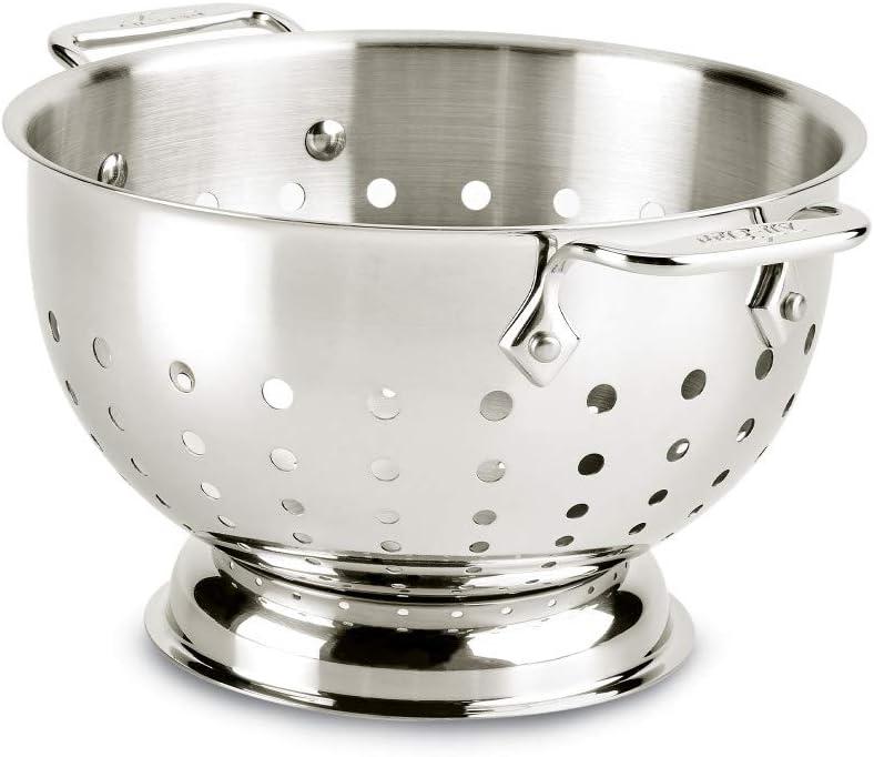 All-Clad Tools and Accessories Stainless Steel Colander 3 Quart Strainer, Pasta Strainer with Handle, Pots and Pans Silver