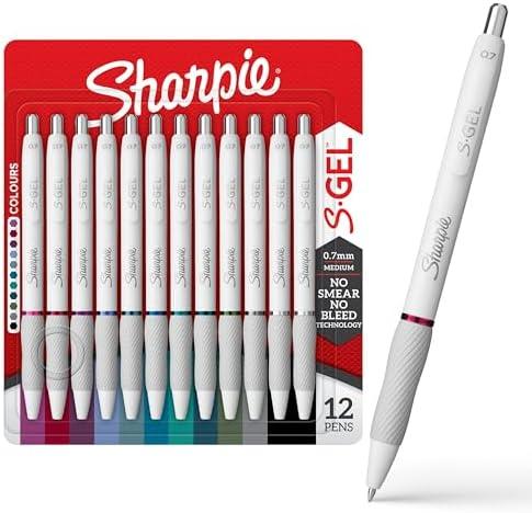 Sharpie S-Gel Pens, Fashion Barrel Gel Pens, Pearl White Body, Medium (0.7mm) Point, Bold Ink Colors, 11 Count