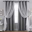 Anytime Home Curtains Blackout and Sheer Layered Solid Window Curtain Panel Pair with Grommet Top, 52Wx63L,Grey