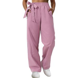 Women's Wide Leg Pants Y2K Trendy Elastic Waist Track Pants Baggy Tie Knot Trousers with Zipper Pockets Streetwear Casual (M)