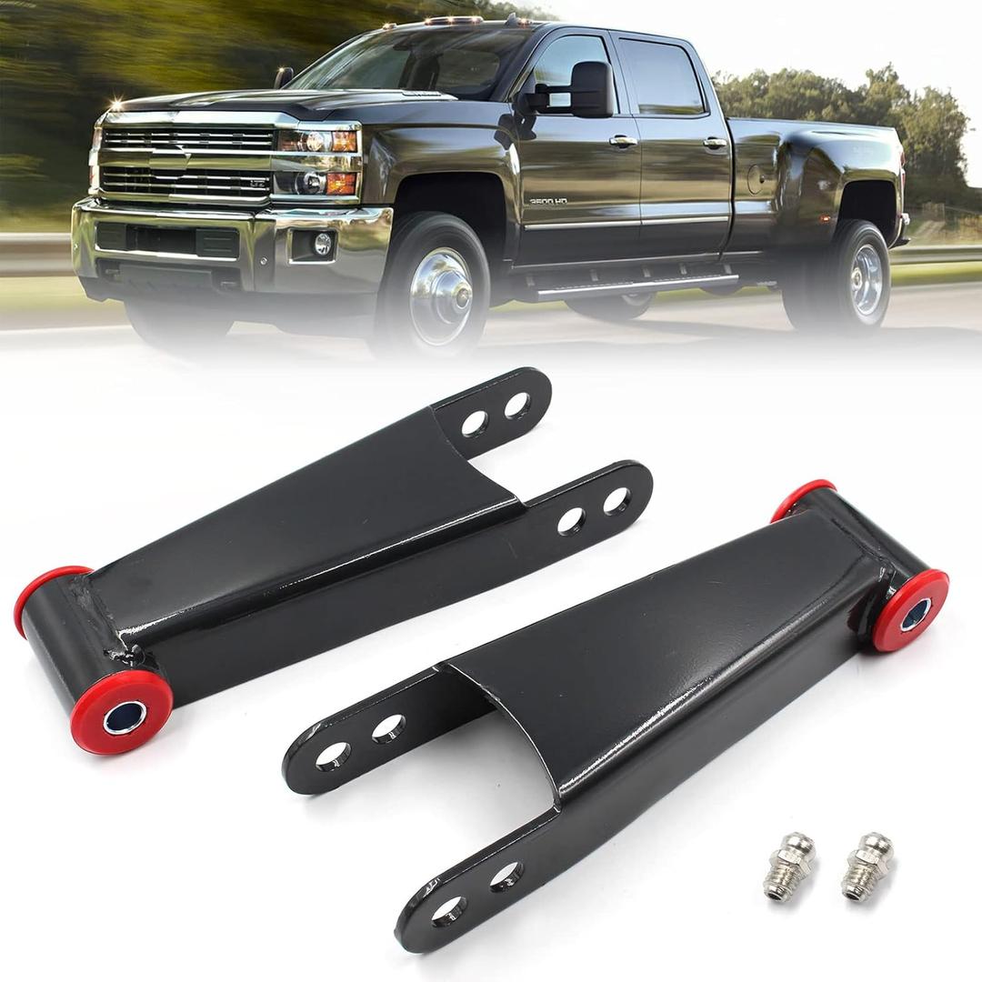 2-3" Rear Drop Lowering Shackle Suspension Kit Compatible with 2001-2010 Chevy Silverado & GMC Sierra 1500HD 2500HD 3500HD 2WD 4WD Leaf Spring Shackles Kit # 410730