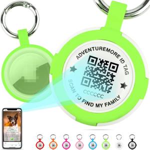 5 x ADVENTUREMORE Tags Holder with QR Code Dog Tag, Tags Case with Anti-Lost O-Ring, Waterproof Dustproof Tags Keychain Holder for Kids, Pets, Bags, Keys Green