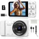 64MP 4K Digital Camera, Hoestr 18X Zoom Autofocus Point and Shoot Compact Camera with 64GB TF Card, Flash, 2.8" LCD Screen for Teens Adult Beginner Travel Photography VloggingWhite