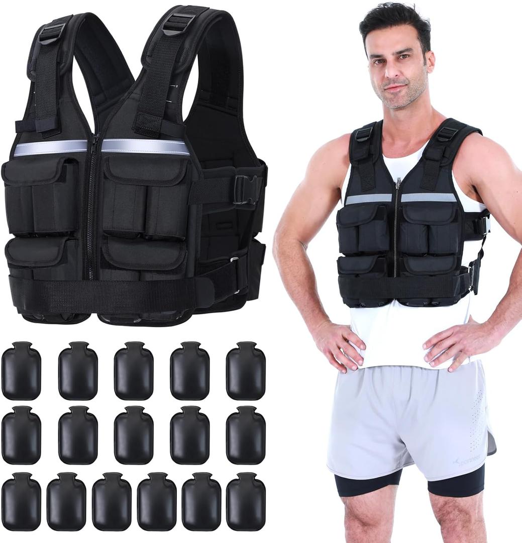 Sportneer Adjustable Weighted Vest Weights: 2-18 lbs/2-42 lbs Washable Weight Vest for Walking 16 In 1 Fast Adjust Rucking Vest for Women and Men Home Gym Running Jogging Strength Training Vests Black, 2-42 lbs