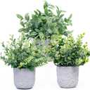 FGSAEOR Mini Potted Fake Plants, Small Artificial Greenery Realistic Plants Topiaries, Low Maintenance, for Home Office Shelf Desk Farmhouse Room Coffee Table Decor (3-Pack) (Grey (Round Pot)