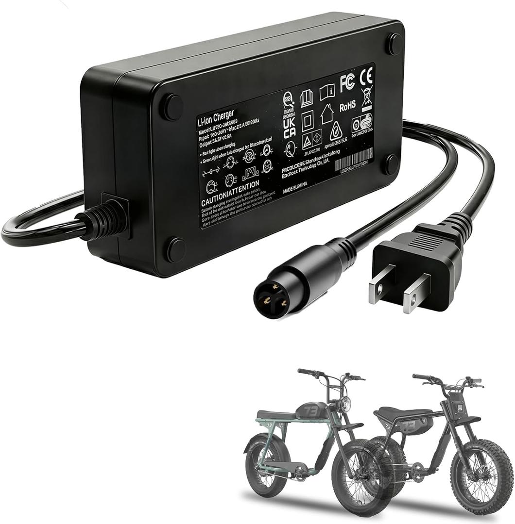 54.6V 3A Fast Battery Charger for Super 73,with 3-Pin Connector for 48V Lithium Battery 110V-120V Power Adapter Compatible for Z/S/R-Series,Z S R Adventure, ZX,RX,S2,Replacement Part etc (3A)