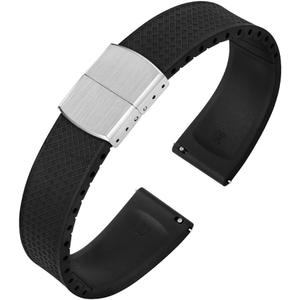 FKM Rubber Watch Strap, Quick Release Fluoroelastomer Watch Band with Stainless Steel Foldover Clasp for Men Women 18mm 19mm 20mm 21mm 22mm (Black)