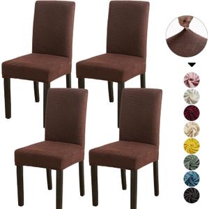 Qubjus Dining Room Chair Covers, Chair Covers Sets of 4 Kitchen Chair Slipcovers Stretch Washable Decorative Seat Protector, Brown