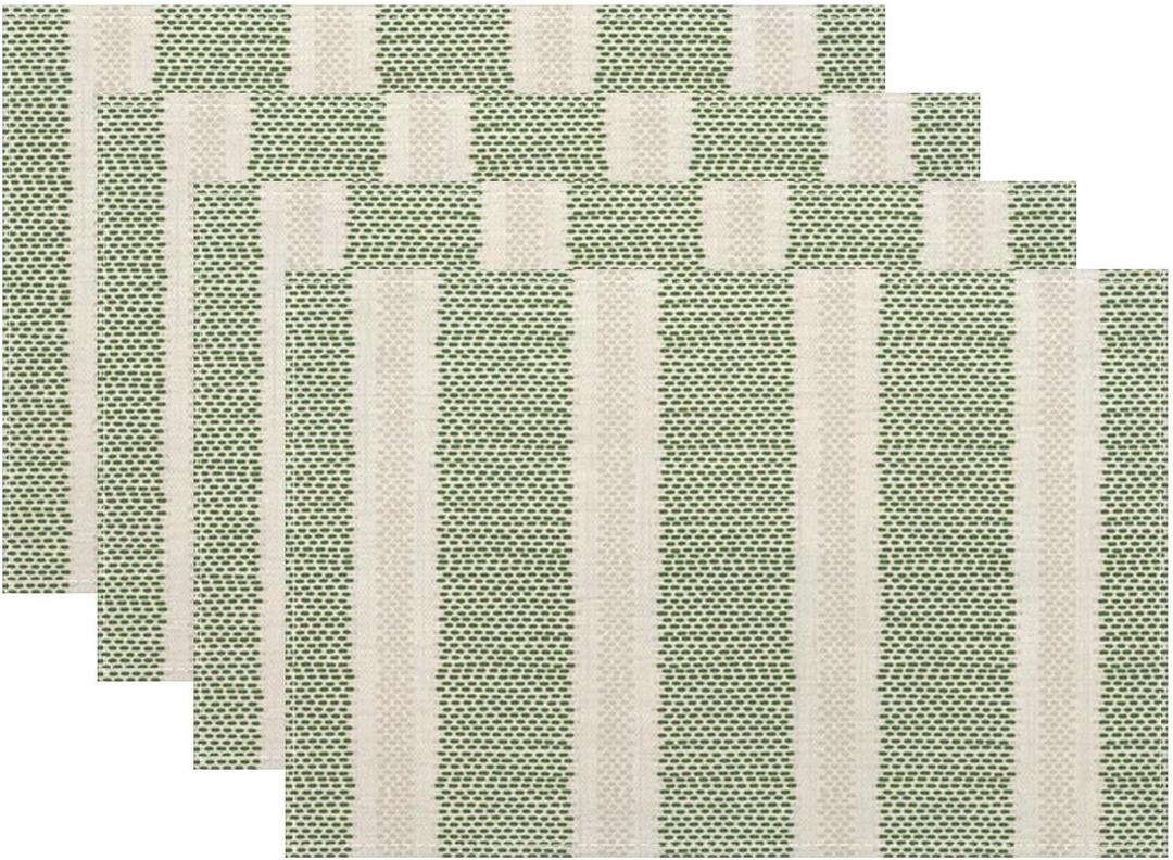 Sage Green Polka Dot Placemats Set of 4, Boho Striped Decorative Table Mat 12 x 18 Inch Heat Resistant Non Slip Line Fabric Modern Geometry Place mat for Holiday Party Kitchen Dining Decor